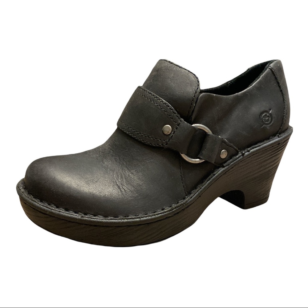 BORN Black Buckle Clogs Size 6